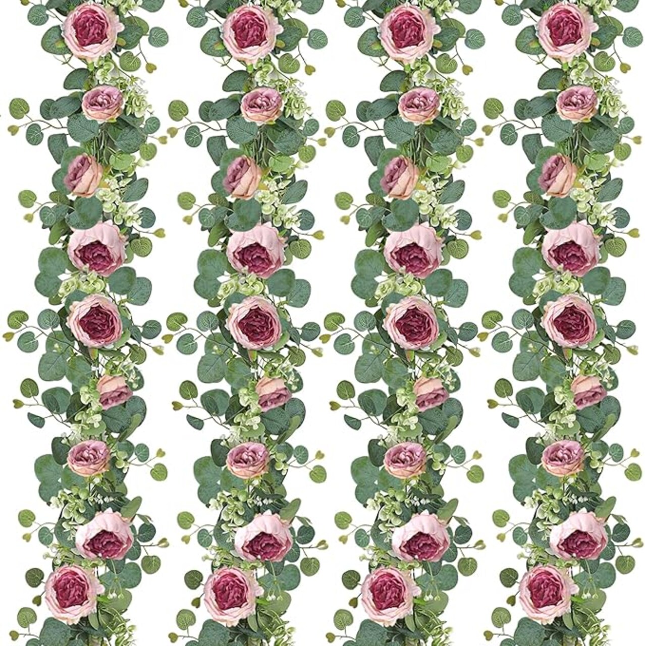 Artificial Flowers Garland 6FT Eucalyptus Flower Garlands Vintage Peony Rose Vine Faux Floral Garland for Wedding Party Arch Table Wall Backdrop Decoration (Vintage Pink, 4PCS)